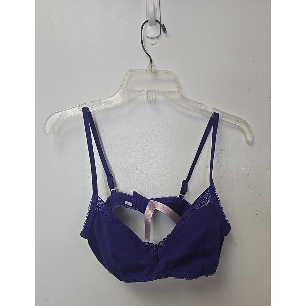 Savage X Fenty Navy‎ Blue Lace Trim Adjustable Wire Free Demi Bralette Size XL